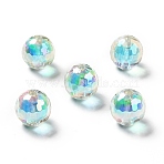 Two Tone UV Plating Rainbow Iridescent Acrylic Beads, Bead in Bead, Round, Dark Turquoise, 16x16mm, Hole: 3~3.1mm(TACR-D010-03B-02)