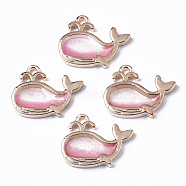 Alloy Resin Pendants, with Glitter Powder, Dolphin, Lead Free, Golden, Pink, 15x19x2.5mm, Hole: 1.6mm(RESI-R430-06D-LF)