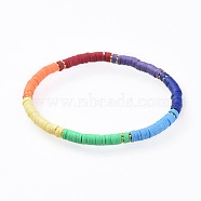 Handmade Polymer Clay Stretch Bracelets, with Alloy Spacer Beads, Flat Round, Colorful, 2-1/4 inch(5.8cm), 4mm(BJEW-JB04635)