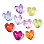 Perles en acrylique transparente, couleur mixte, facette, cœur, couleur mixte, 12x12x8mm, Trou: 1.4mm(X-TACR-ZX017-01)
