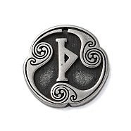 Rune Letters Alloy Pendants, Round, Antique Silver, 25x3mm, Hole: 1.6mm(PALLOY-S193-01AS-03)