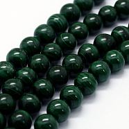 Natural Malachite Beads Strands, Round, 7~8mm, Hole: 0.8mm, about 52pcs/strand, 15.7 inch(40cm)(G-E484-02)