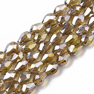 Electroplate Glass Beads Strands, Faceted, Pearl Luster Plated, Teardrop, Light Khaki, 7.5~8x6mm, Hole: 1mm, about 66~68pcs/strand, 22.6 inch(EGLA-T013-05N)