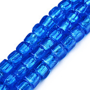 Handmade Silver Foil Lampwork Beads, Cube, Dodger Blue, 8~9x7.5~9x7.5~9mmmm, Hole: 1.5mm, about 50pcs/strand, 16.22 inch(41.2cm)(FOIL-N004-01B-03)