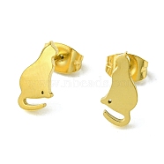 Cute Little Animal Theme 304 Stainless Steel Stud Earrings, Cat Shape, 11.5x5.5mm(EJEW-B041-02C-G)