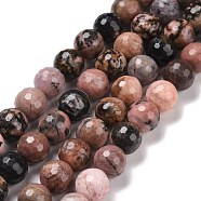 Natural Rhodonite Beads Strands, Faceted(128 Facets), Round, 10mm, Hole: 1.2mm, about 38pcs/strand, 15.16''(38.5cm)(G-E571-19C)