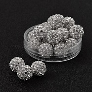 Grade A Rhinestone Beads, Pave Disco Ball Beads, Resin and China Clay, Round, White, PP11(1.7~1.8mm), 10mm, Hole: 1.5mm(RB-B026-17)