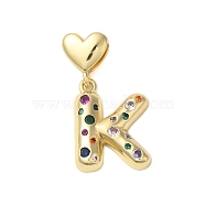 Rack Plating Brass Micro Pave Clear Cubic Zirconia Perdants, Cadmium Free & Lead Free, Long-Lasting Plated, Real 18K Gold Plated, Letter K, 33mm, Pendant: 24x20x4mm, Hole: 6x3mm(KK-C067-12G-K)