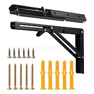 Iron Folding Shelf Brackets, with Plastic Plus & Iron Screws, Black, 1.6~30x0.65~3.7x0.65~2.35cm, 20pcs/set(SW-TAC0001-13B)