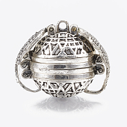 Alloy Prayer Box Pendants, Round with Wing, Antique Silver, 23~24x28~29x20mm, Hole: 2mm; Inner Measure: 18mm(PALLOY-T062-01D)