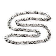 201 Stainless Steel Byzantine Chain Necklace, with 304 Stainless Steel Clasps, Stainless Steel Color, 23.58 inch(59.9cm)(NJEW-F222-26P)