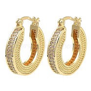 Rack Plating Brass Micro Pave Clear Cubic Zirconia Hoop Earrings, Donut, Real 16K Gold Plated, 25.5x23x4.5mm(EJEW-M223-03G)