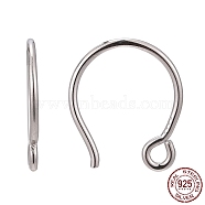 Rhodium Plated Sterling Silver Earring Hooks, Platinum, 12.3mm, Hole: 1mm, Pin: 0.8mm(X-STER-N0001-028)