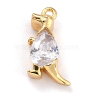 Brass Micro Pave Clear Cubic Zirconia Charms, Long-Lasting Plated, Dinosaur, Golden, 13.5x8x4.5mm, Hole: 1mm(ZIRC-L097-038G)
