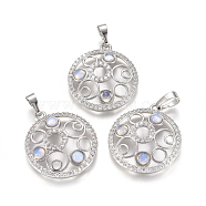 Opalite Pendants, with Platinum Tone Brass Findings and Crystal Rhinestone, Flat Round, 29x25.5x4.5mm, Hole: 4.5x8mm(G-L512-T07)