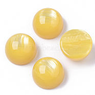 Resin Beads, Imitation Gemstone, Pearlized, Half Drilled, Half Round, Two Holes, Gold, 30x19mm, Hole: 1.6mm(RESI-N022-02D)