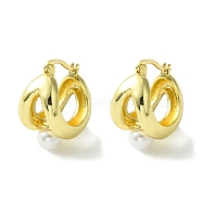 Brass Hollow Hoop Earrings with ABS Imitation Pearl, Real 16K Gold Plated, 26x13.5mm(EJEW-K267-08G)