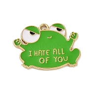 Alloy Enamel Pendants, Cadmium Free & Nickel Free & Lead Free, Golden, Frog with Word I Hate all of you Charm, Lime Green, 23x24.5x1mm, Hole: 1.4mm(X-PALLOY-Q451-03G-04)