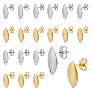 40Pcs 2 Colors 304 Stainless Steel Stud Earring Findings, with Hole, Horse Eye, Golden & Stainless Steel Color, 14.5x9mm, Hole: 1.4mm, Pin: 0.8mm, 20Pcs/color(STAS-DC0014-87)