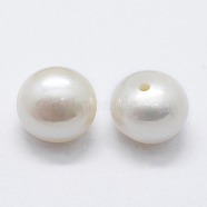 Natural Cultured Freshwater Pearl Beads, Grade 3A, Half Drilled, Rondelle, White, 8.5x7mm, Hole: 0.8mm(X-PEAR-P056-054A)
