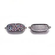 Brass Micro Pave Cubic Zirconia Links connectors, Rectangle, Colorful, Gunmetal, 10.5x27x3mm, Hole: 1.2mm(ZIRC-K081-56B)