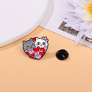 Valentine's Day Love Heart Cat Alloy Enamel Pins, Cute Cartoon Brooch, Clothes Decorations Bag Accessories, Heart, 25x20mm(PW-WG31212-01)