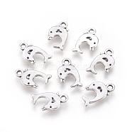 Dolphin Tibetan Style Alloy Pendants, Lead Free & Cadmium Free, Antique Silver, 17x10x2mm, Hole: 2mm, about 1250pcs/1000g(TIBEP-N008-25AS-RS)