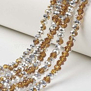 Electroplate Transparent Glass Beads Strands, Half Silver Plated, Faceted, Rondelle, Dark Goldenrod, 4x3mm, Hole: 0.4mm, about 113~115pcs/strand, 41~42cm(EGLA-A034-T4mm-M07)