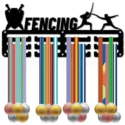 Sports Theme Iron Medal Hanger Holder Display Wall Rack, 3-Line, with Screws, Fencing, Sports, 130x290mm(ODIS-WH0055-049)