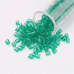 11/0 Two Cut Round Hole Glass Seed Beads, Hexagon, Transparent Colours, Medium Sea Green, 2x2mm, Hole: 0.5mm, about 41000pcs/pound(SEED-G006-2mm-18)