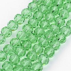 Transparent Glass Bead Strands, Imitate Austrian Crystal, Faceted(32 Facets), Round, Light Green, 4mm, Hole: 1mm, about 87~93pcs/strand, 32~33cm(GLAA-G013-4mm-55)