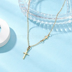 Cross 304 Stainless Steel Pendant Necklaces, Golden, 15.67 inch(39.8cm)(NJEW-JN05200-01)