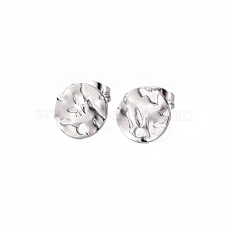 Non-Tarnish 304 Stainless Steel Stud Earring Findings, with Earring Backs, Flat Round, Stainless Steel Color, 8mm, Hole: 1.5mm, Pin: 0.8mm(STAS-T052-38A-P)