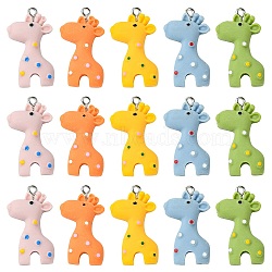 50Pcs 5 Colors Resin Pendants, with Silver Iron Eye Pin, Giraffe, Mixed Color, 29.5x17.5x6.5mm, 10pcs/color(RESI-CJ0004-49)