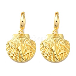 Rack Plating Shell Shape Brass Hoop Earrings, Long-Lasting Plated, Lead Free & Cadmium Free, Real 18K Gold Plated, 42.5x25mm(EJEW-H016-43G)