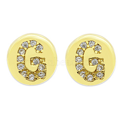 Brass Micro Pave Clear Cubic Zirconia Beads, Flat Round with Letter, Letter.G, 7.5x6.5mm, Hole: 3.5mm, 3pcs/bag(KK-T030-LA843-GX3)