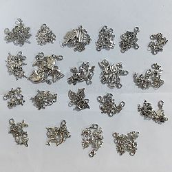 40Pcs 20 Styles Tibetan Style Alloy Pendant Decorations, with Alloy Lobster Claw Clasps, Mixed Shapes, Antique Silver & Platinum, 22~37mm, 2pcs/style(HJEW-AB00257)