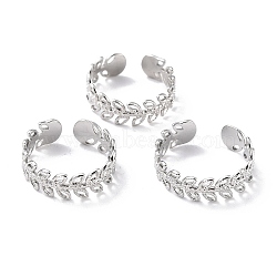 304 Stainless Steel Finger Rings, Cuff Rings, Long-Lasting Plated, Hollow Leaf, Stainless Steel Color, US Size 7 3/4(17.9mm), 6.5mm(X-RJEW-L102-32P)