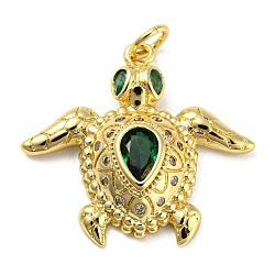 Rack Plating Brass Cubic Zirconia Pendants, Cadmium Free & Lead Free, Sea Turtle, Real 18K Gold Plated, 22.5~23x24x5mm, Hole: 3.4mm(X-KK-M258-09G)