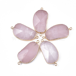 Electroplate Natural Rose Quartz Links Connectors, with Golden Iron Findings, Nuggets, 42~46x23.5x7~9mm, Hole: 1.8mm(G-S344-70F-01)