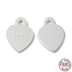 925 Sterling Silver Chain Extender Drop, Chain Tabs, Heart Charms, with S925 Stamp, Silver, 8x6x0.5mm, Hole: 0.9mm, about 62pcs/10g(STER-G040-02C)