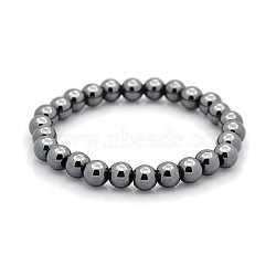 Non-magnetic Hematite Beaded Ball Stretch Bracelets for Valentine's Day Gift, 68mm(BJEW-M066-B-02)