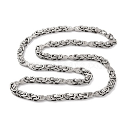 201 Stainless Steel Byzantine Chain Necklace, Stainless Steel Color, 23.58 inch(59.9cm)(NJEW-F222-26P)