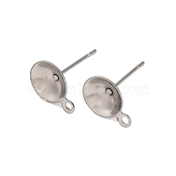 Anti-Tarnish 304 Stainless Steel Stud Earring Findings, Flat Round Earring Settings with Loop, Stainless Steel Color, 11x8x11.5mm, Hole: 1.4mm, Pin: 0.7mm(STAS-S151-01P-E)