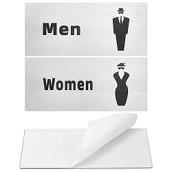 2Pcs 2 Styles Aluminum Women Restroom Toilet Sign Board, Rectangle, Platinum, 230x100mm, 1pc/style(AJEW-WR0003-26A)