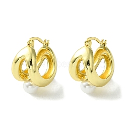 Brass Hollow Hoop Earrings with ABS Imitation Pearl, Real 16K Gold Plated, 22x18.5mm(EJEW-K267-08G)