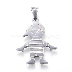 304 Stainless Steel Pendants, Boy, Stainless Steel Color, 25x21x2mm, Hole: 3x6mm(STAS-K162-034P)