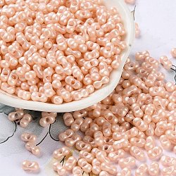 Glass Seed Beads, Opaque Colours Luster, Peanut, PeachPuff, 5~6x2.5~3x3~3.5mm, Hole: 1~1.2mm, about 5000pcs/pound(SEED-L011-04A-15)