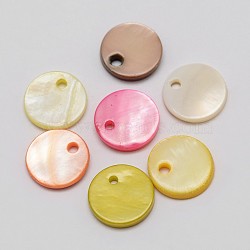 Dyed Shell Flat Round Pendant, Mixed Color, 10x2mm, Hole: 1mm, 500pcs/bag(SHEL-P003-08)