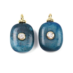 Dyed Natural Blue Agate Pendants, Rectangle Charms with Brass Micro Pave Cubic Zirconia Findings, Real 18K Gold Plated, Cadmium Free & Lead Free, Rack Plating, Long-Lasting Plated, 23x13x6.50mm,Hole:2.50mm(X-KK-B157-42F-08)